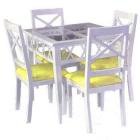 Juego de comedor de madera - 4 sillas y mesa con sobre de cristal (amarillo)